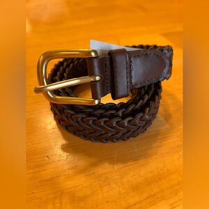 Braided Leather Belt - Deep Brown sz 30 brass tone buckle 1 inch wide unisex
